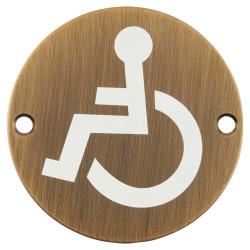 Hampstead Disabled Toilet Door Sign - 75mm Diameter - Antique Brass
