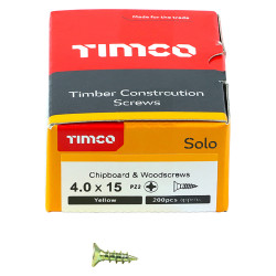 TIMCO Solo Chippy Pozi Countersunk Wood Screws - 4.0 x 15mm - Yellow Zinc - Pack of 200