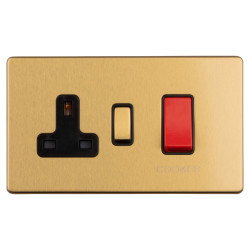 Eurolite Concealed 45A 2 Gang DP Cooker Switch & 13A Switched Socket - Satin Brass/Black