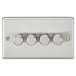 Knightsbridge 5-150W 4 Gang 2 Way Push On/Off Rotary Rounded Intelligent LED Dimmer - Brushed Chrome