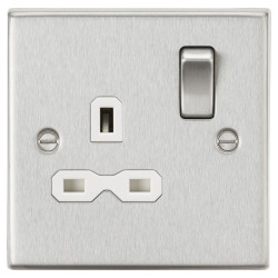 Knightsbridge 13A 1 Gang Double Pole Switched Socket - Brushed Chrome with White Insert