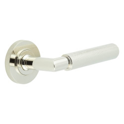 Burlington by Frelan Polished Nickel Knurled Fire Rated Door Handles on Round Knurled Rose - Piccadilly Range