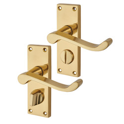 Touchpoint Polished Brass Budget Scroll Privacy Door Handles - Short Plate - Mia Range - 114 x 42mm