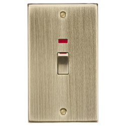 Knightsbridge 45A 2 Gang Square Edge Double Pole Cooker Switch with Neon - Antique Brass