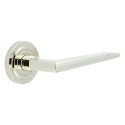 Burlington by Frelan Polished Nickel Fire Rated Door Handles on Round Stepped Rose - Mayfair Range