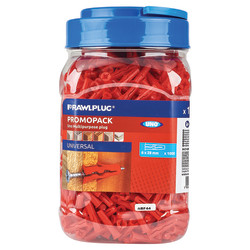 Rawlplug UNO Universal Wall Plug - 6 x 28mm - Red - Jar of 1000 Plugs