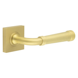 Burlington by Frelan Satin Brass Fire Rated Door Handles on Square Rose - Highgate Range