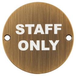 Hampstead Staff Only Door Sign - 75mm Diameter - Antique Brass