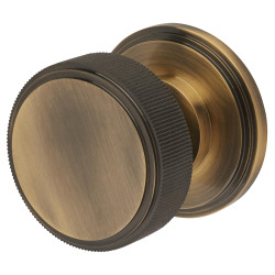 Hampstead Antique Brass Lines Mortice Door Knob - 62mm Rose Diameter - Riley Range