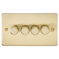 Knightsbridge 5-150W 4 Gang 2 Way Push On/Off Rotary Flat Intelligent LED Dimmer - Brushed Brass