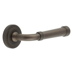 Burlington by Frelan Dark Bronze Fire Rated Door Handles on Round Stepped Rose - Highgate Range