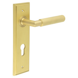 Burlington by Frelan Satin Brass Fire Rated DIN Euro Lock Door Handles - Piccadilly - 200 x 55mm