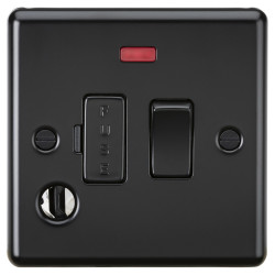 Knightsbridge 13A 1 Gang Round Edge Switched Fused Spur with Neon & Flex Outlet - Matt Black