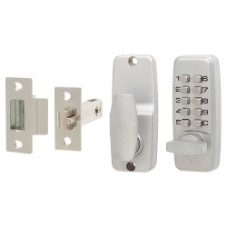 Securefast Mini Digital Push Button Code Lock and Latch - Holdback Option - Satin Chrome