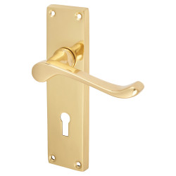Touchpoint Polished Brass Victorian Scroll Keyhole Lock Door Handles - 155 x 42mm