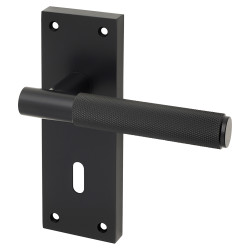 Altro Matt Black Knurled Keyhole Lock Door Handles - Remi Range - 155 x 55mm