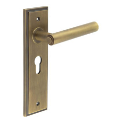 Burlington by Frelan Antique Brass Fire Rated Euro Lock Door Handles - Richmond - 200 x 55mm