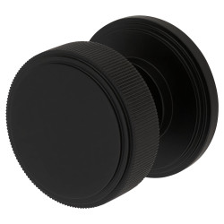 Hampstead Matt Black Lines Mortice Door Knob - 62mm Rose Diameter - Riley Range