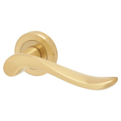 Serozzetta by Carlisle Brass Satin Brass Scroll Door Handles on Round Rose - Verdun Range