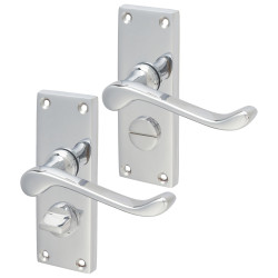 Touchpoint Polished Chrome Victorian Scroll Privacy Door Handles - Short Plate - 118 x 42mm