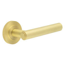 Burlington by Frelan Satin Brass Fire Rated Door Handles on Round Knurled Rose - Richmond Range