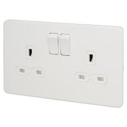 Knightsbridge 13A 2 Gang Screwless Flat Plate Switched DP Switched Socket - Matt White/White Insert