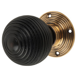 Olde Forge Ebony Knob & Antique Brass Rose Beehive Mortice Door Knob - 58mm Rose Diameter