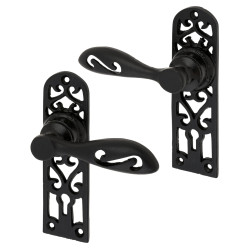 Olde Forge Antique Black Cottage Keyhole Lock Door Handles - 134 x 38mm