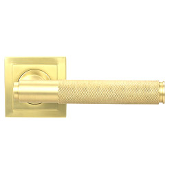 From The Anvil Satin Brass Knurled Door Handles on Square Rose - Brompton Range