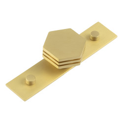 Hoxton by Frelan Nile Hex Cabinet Knob on Plain Backplate - 40mm Diameter - Satin Brass