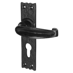 Olde Forge Antique Black Iron Tudor Euro Lock Door Handles - 152 x 38mm
