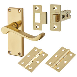 Touchpoint Polished Brass Budget Scroll Latch Door Handles Pack - Short Plate