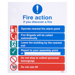 Altro Standard Fire Action Safety Sign - 250 x 300mm - Rigid Plastic