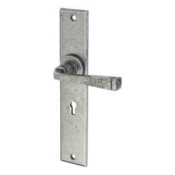 Olde Forge Pewter Keyhole Lock Door Handles - Long Plate - York Range - 241 x 48mm