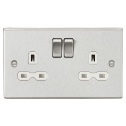 Knightsbridge 13A 2 Gang DP Switched Socket with Twin Earths - Brushed Chrome with White Insert