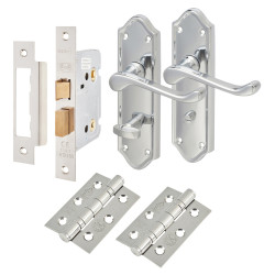 Altro Polished Chrome Scroll Bathroom Lock Door Handles Pack - Ashmead Range