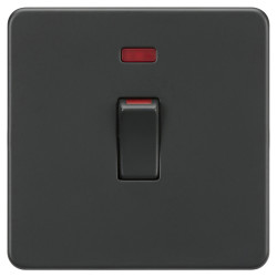 Knightsbridge 45A 1 Gang Screwless Double Pole Cooker Switch with Neon - Anthracite Grey