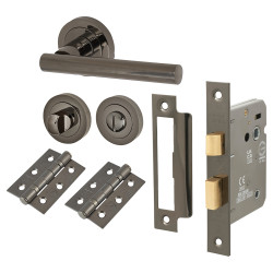 Altro Black Nickel Bathroom Lock Door Handles on Rose Pack - Bella Range