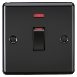 Knightsbridge 45A 1 Gang Round Edge Double Pole Cooker Switch with Neon - Matt Black