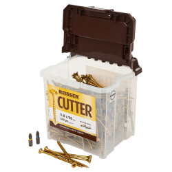 Reisser Cutter Pozi Countersunk Wood Screws Tub - 5.0 x 90mm - Yellow Zinc - Pack of 300