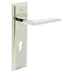 Burlington by Frelan Polished Nickel Fire Rated DIN Euro Lock Door Handles - Mayfair - 200 x 55mm