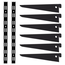 Altro Twin Slot Shelving Kit - 2 x 1000mm Shelf Wall Uprights & 6 x 170mm Shelf Brackets - Black