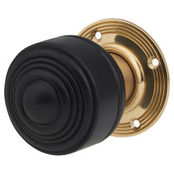 Olde Forge Ebony Knob & Brass Rose Edwardian Stepped Mortice/Rim Door Knob - 60mm Rose Diameter