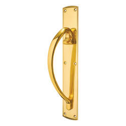 Carlisle Brass Offset Door Pull Handle on Plate - Screw Fix - 450 x 75mm - LH - Polished Brass