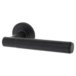 Alexander and Wilks Matt Black Hammered Door Handles on Round Rose - Spitfire Range