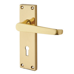Touchpoint Polished Brass Budget Straight Keyhole Lock Door Handles - Mia Range - 153 x 42mm