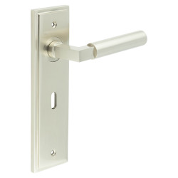 Burlington by Frelan Satin Nickel Fire Rated Keyhole Lock Door Handles - Westminster - 200 x 55mm