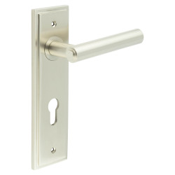 Burlington by Frelan Satin Nickel Fire Rated DIN Euro Lock Door Handles - Richmond - 200 x 55mm