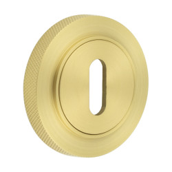 Burlington BUR60 by Frelan Escutcheon on Knurled Rose - 53mm Diameter - Keyhole - Satin Brass