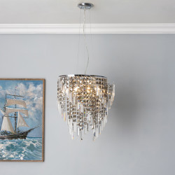 BHS Esme 3 Light Chandelier Ceiling Light - Polished Chrome Fittings with Crystal Droplets